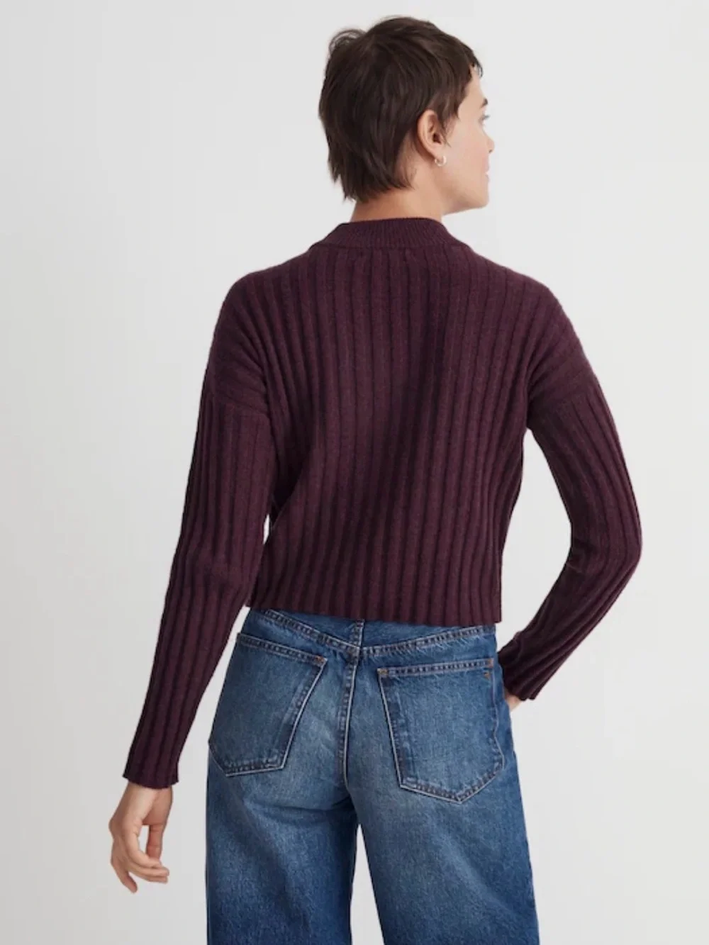 Madewell NEW Size XL Mockneck Crop Sweater Color Hthr Plum MSRP $88